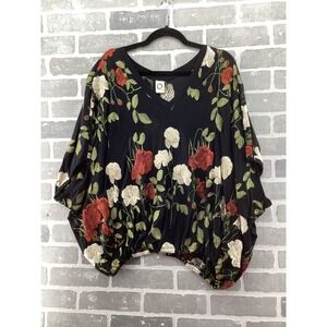Akemi + Kin Anthropologie Floral Embroidered V-Neck Dolman Bubble Hem Top XS/S